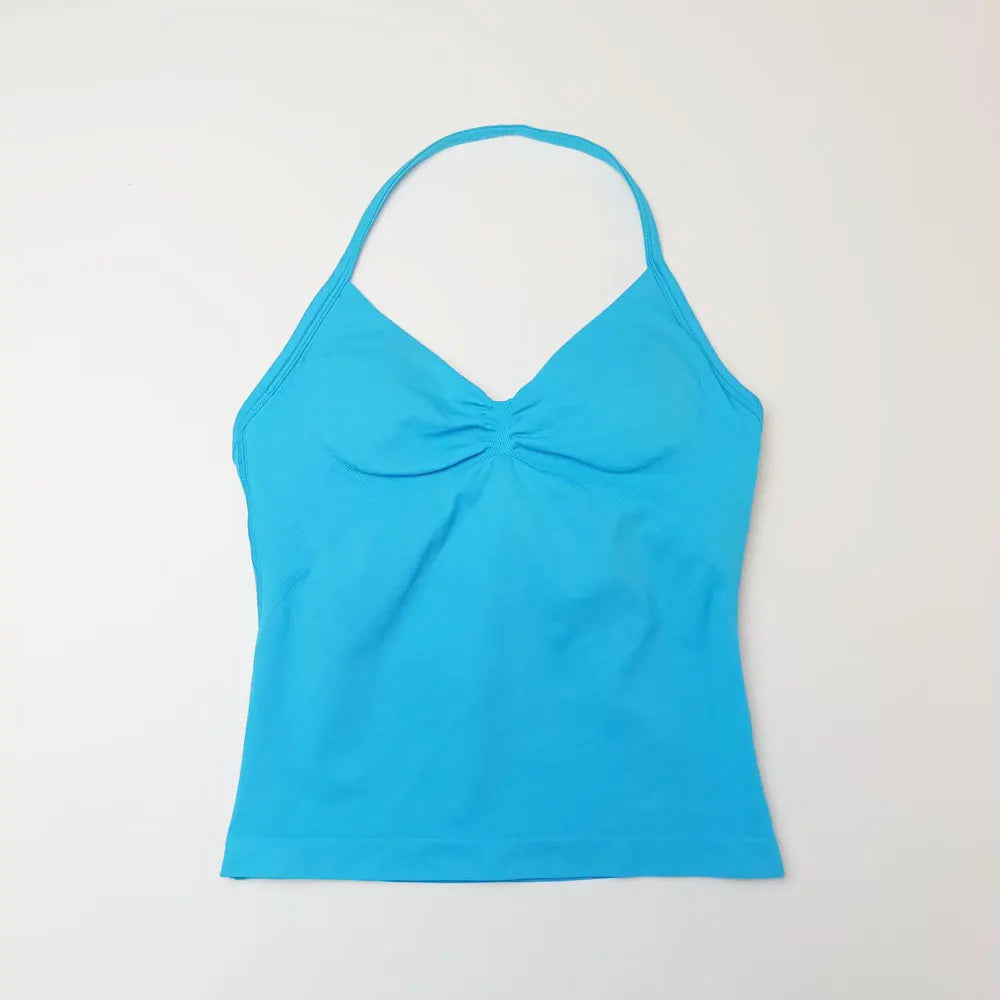 Women Yoga Tank Top Strappy Fitness Top Seamless Gym Workout Aesthetic Outfit