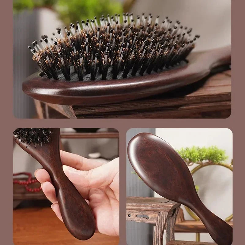 Wooden Hair Brush Paddle Comb Cushion Massage Detangling for Wet Dry Hair