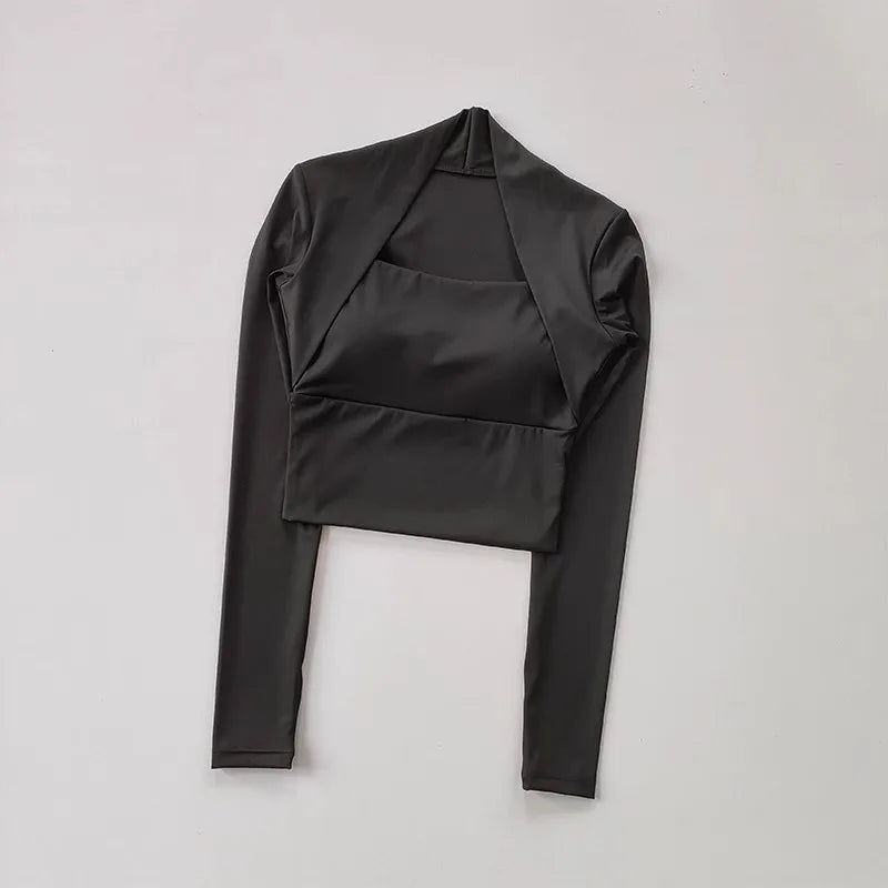 Women Long Sleeve Yoga Top with Chest Support Quick Dry Sportswear Shawl Style