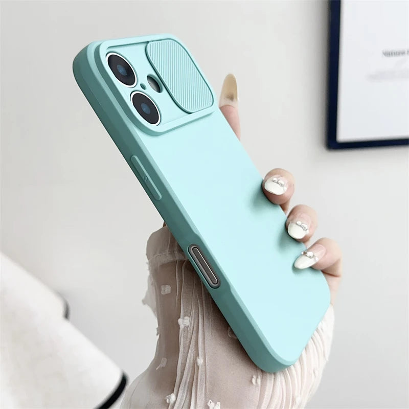 Slide Camera Lens Protection Silicone Shockproof Bumper iPhone Case