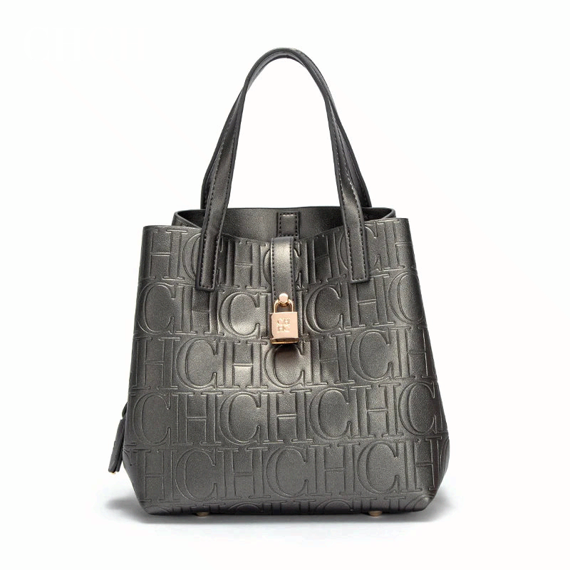 Women Steel Embossed Tote Bag Handheld Mother Shopping Bag Large Capacity
