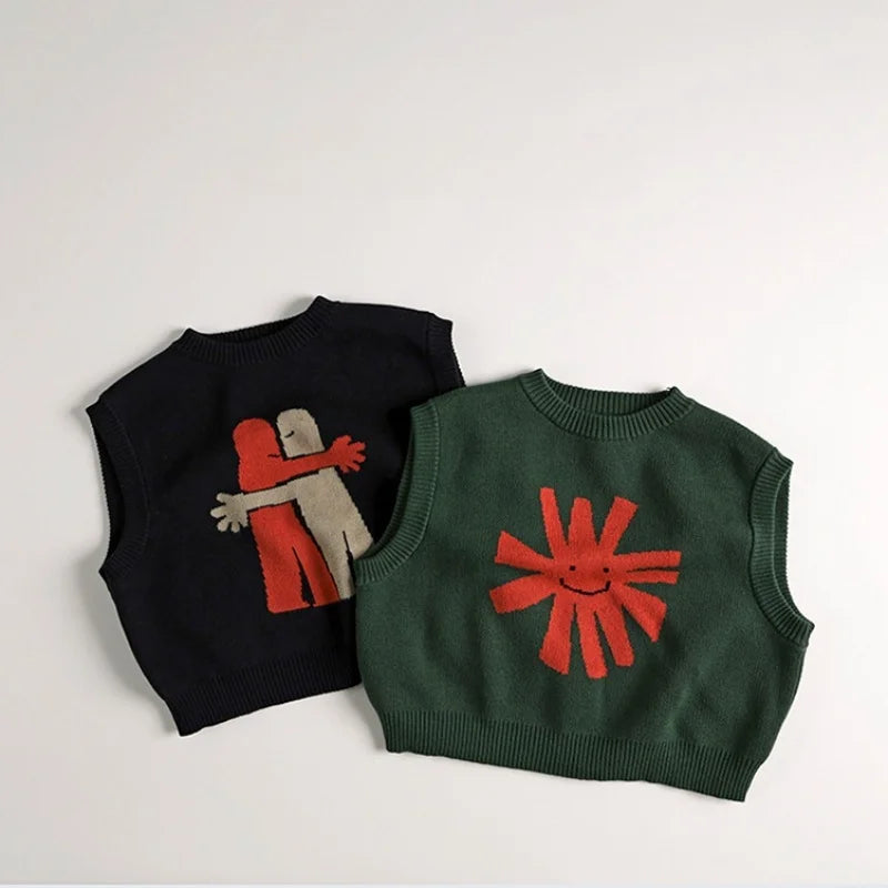 Kids Cartoon Knitted Vest Sleeveless Sweater Soft Loose Autumn Top 2026