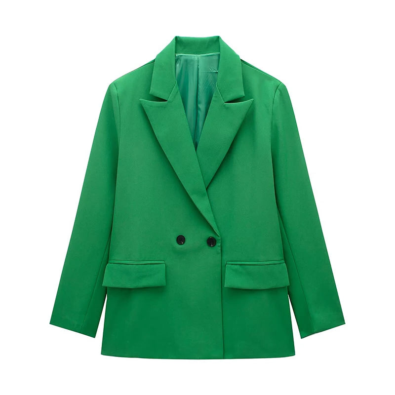 Women Double Breasted Blazer with Pockets Vintage Office Jacket