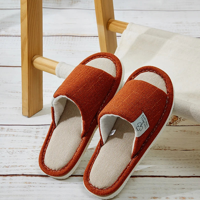 Linen Home Slippers Breathable Indoor Shoes Non Slip Open Toe Summer Bedroom Slippers Women Men