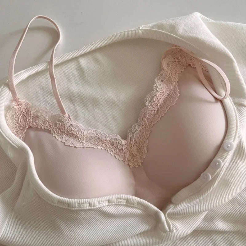 Women Seamless Lace Bralette Thin Strap Jelly Strip Vest Bra Sexy Underwear