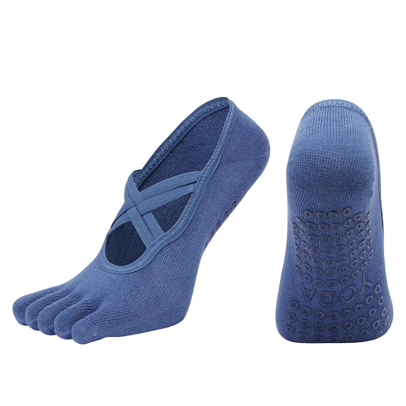 Women Anti Slip Pilates Five Toe Yoga Socks Silicone Grip Cotton Fitness Socks 1–4 Pairs