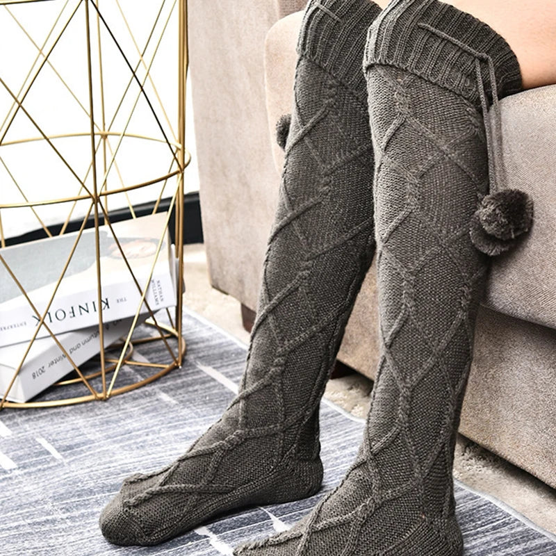 Women Winter Wool Socks Thick Warm Bow Knitted Stockings
