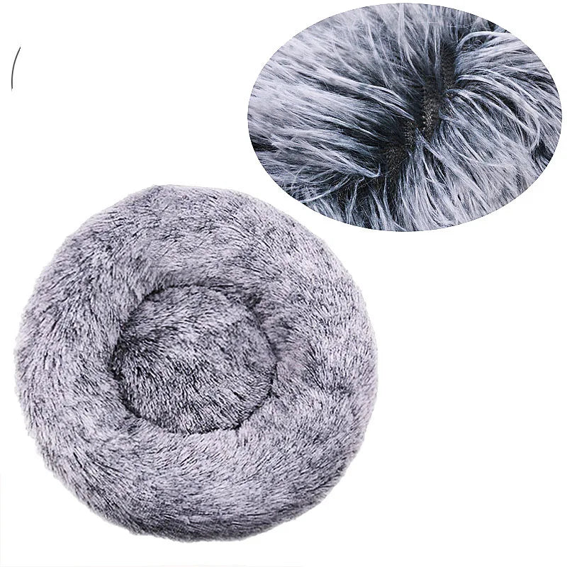 Round Plush Pet Bed – Soft Calming Donut Bed for Dogs and Cats