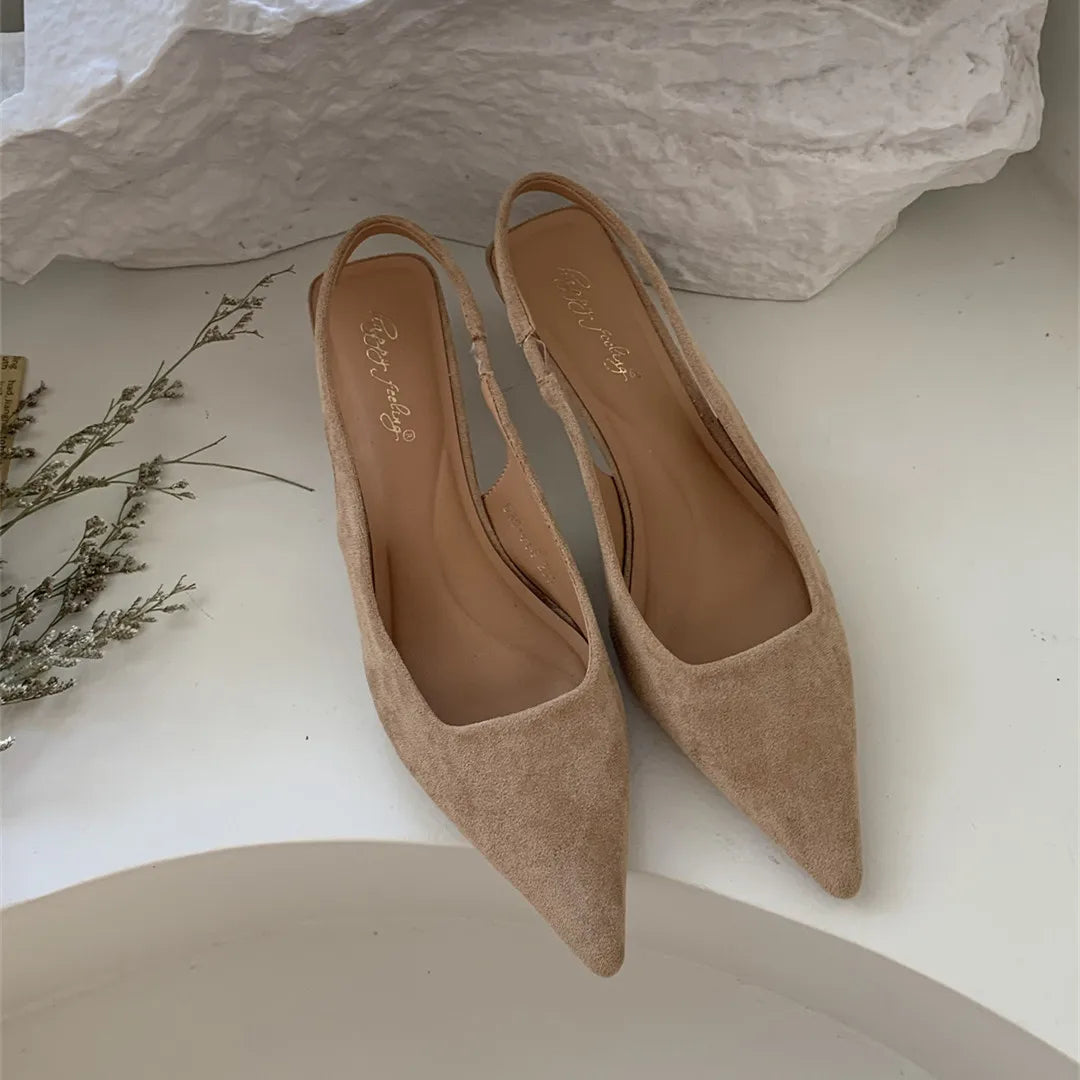 Women Pointed Toe Slingback Sandals Low Heel Elegant Summer Dress Shoes
