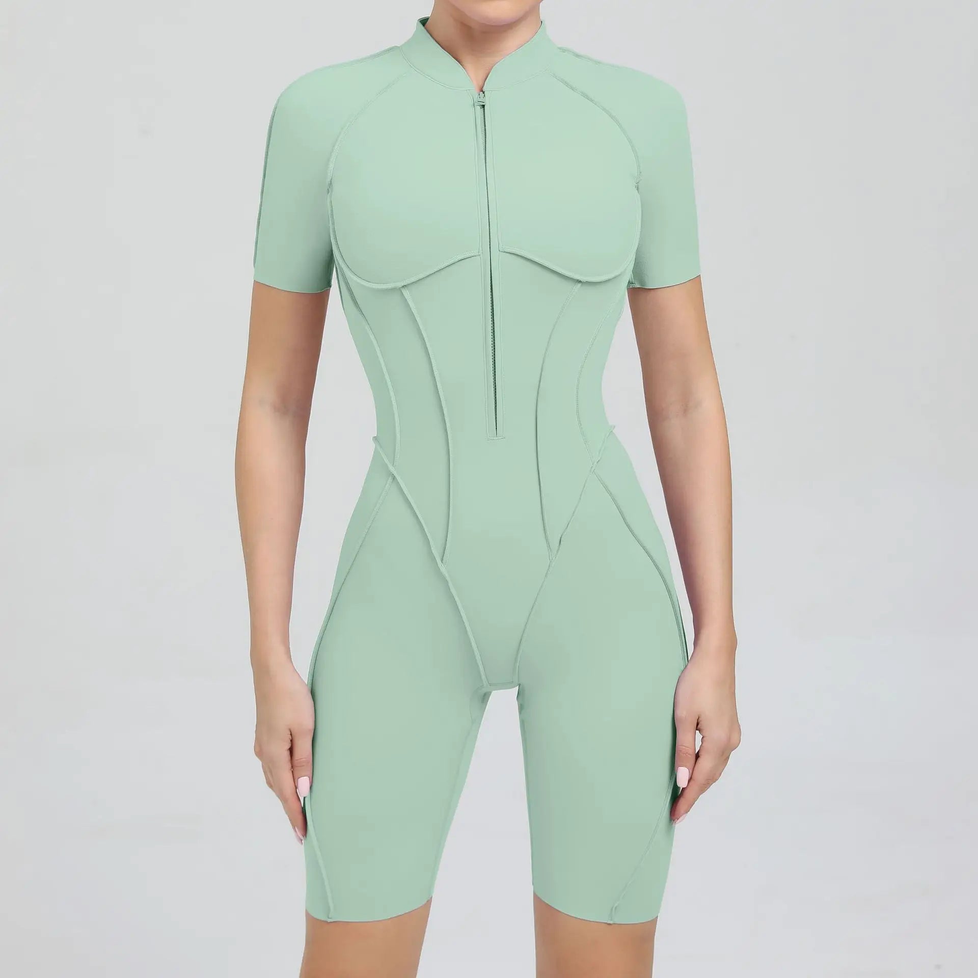 Women Zip Gym Jumpsuit Open Back Yoga Fitness Tracksuit Sports Bodysuit