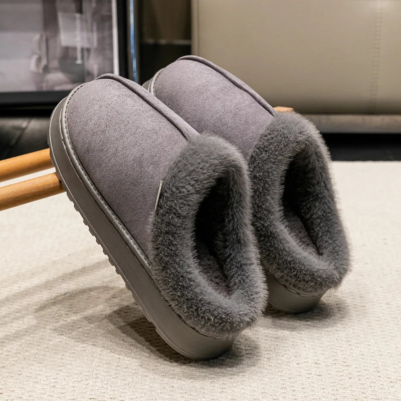 Fluffy Winter Slippers Warm Plush Indoor Shoes Non Slip Thick Sole Cozy Home Slippers Women Men