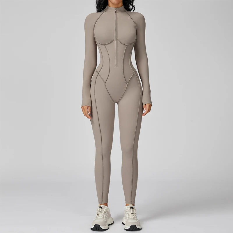 Women Zip Up Athletic Romper Onesie Workout Jumpsuit