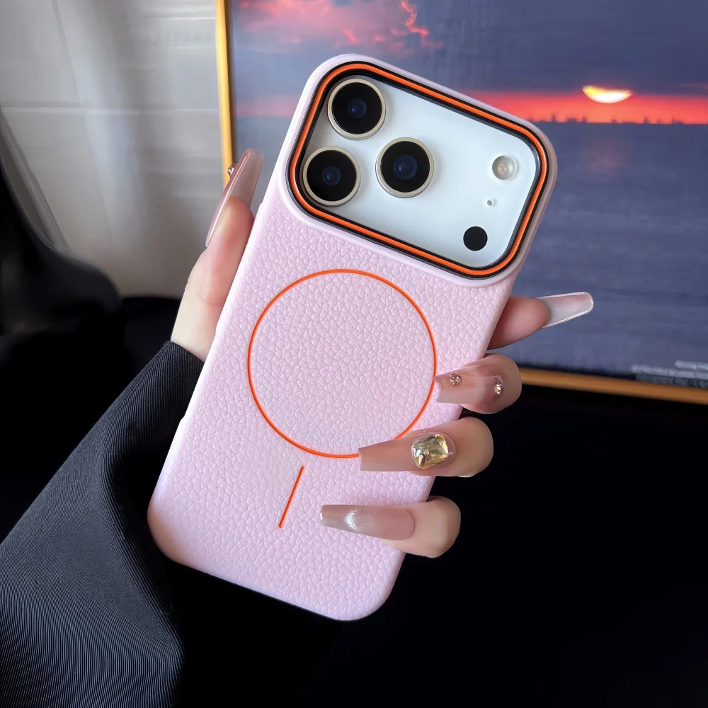 Litchi Pattern Magnetic MagSafe Soft Cover iPhone Case