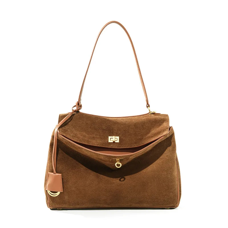 Women Suede Leather Tote Bag Large Capacity Shoulder Handbag