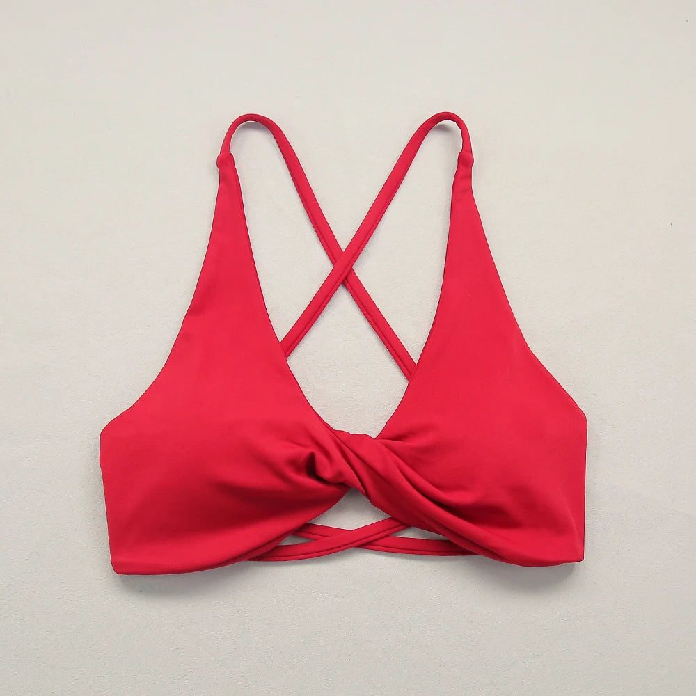 Women Strappy Cross Back Sports Bra Seamless Yoga Gym Fitness Top
