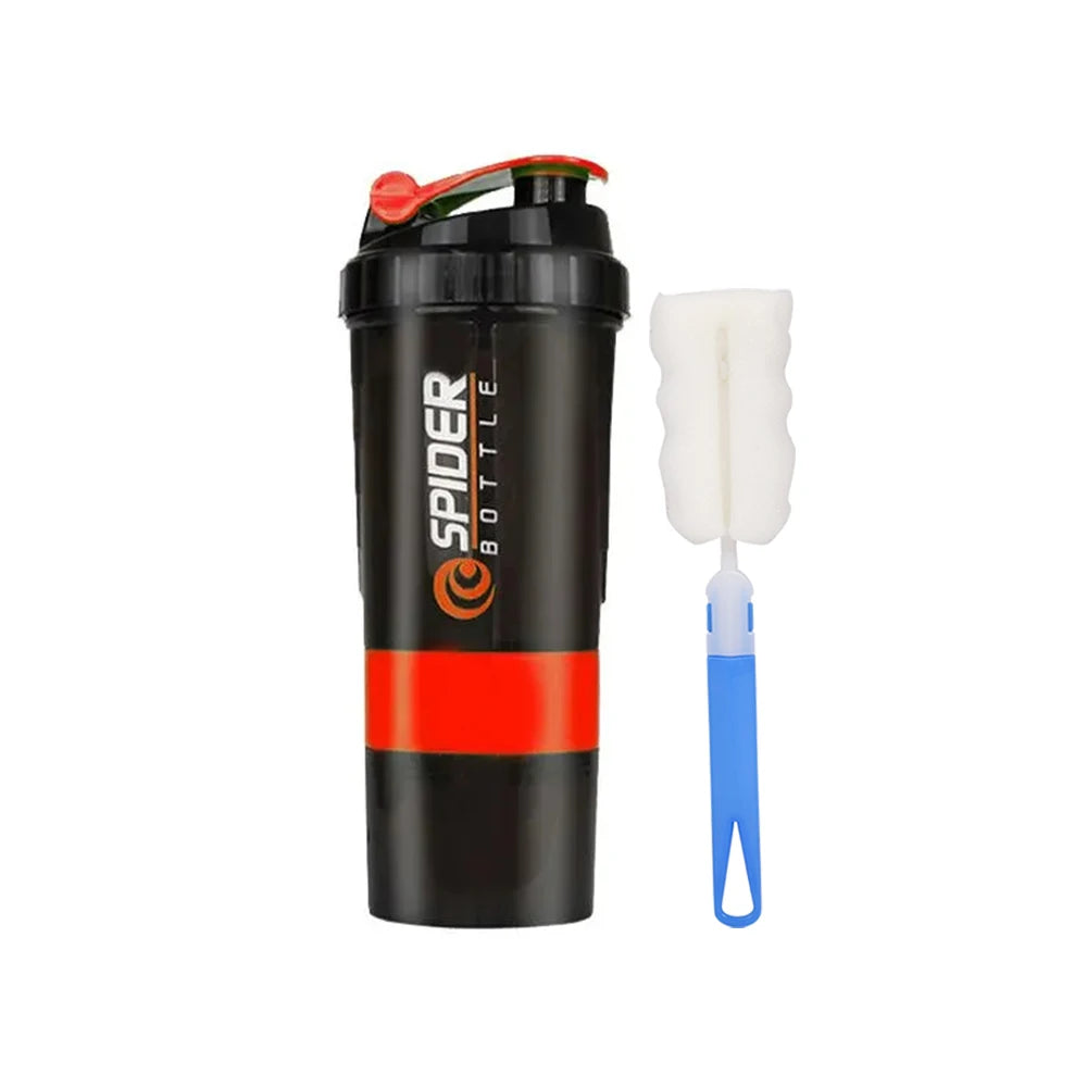 3 Layer Protein Shaker Bottle 600ml – Leakproof Gym Shaker Cup with Storage Compartments for Powder & Pills
