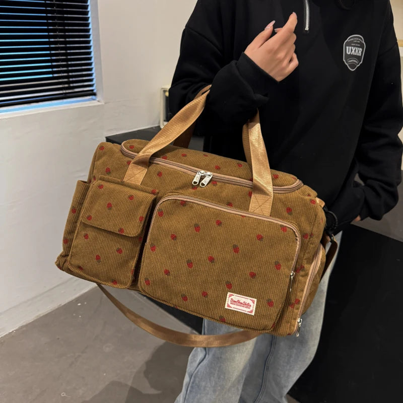 Corduroy Travel Tote Bag with Shoe Compartment