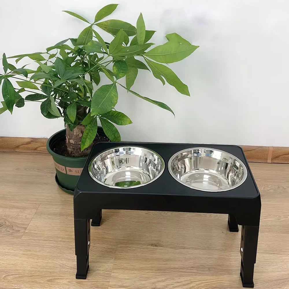 Elevated Dog Bowl Stand Double Stainless Steel Feeder Food Water Station
