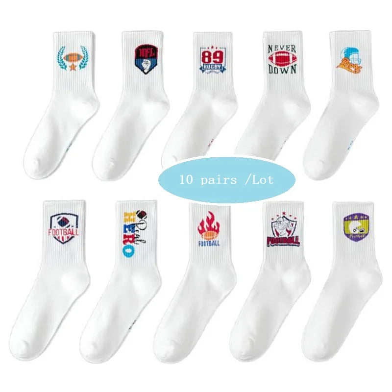 Cotton Harajuku Graffiti Long Socks Black White Anime Hip Hop Funny Fashion Socks 10 Pairs