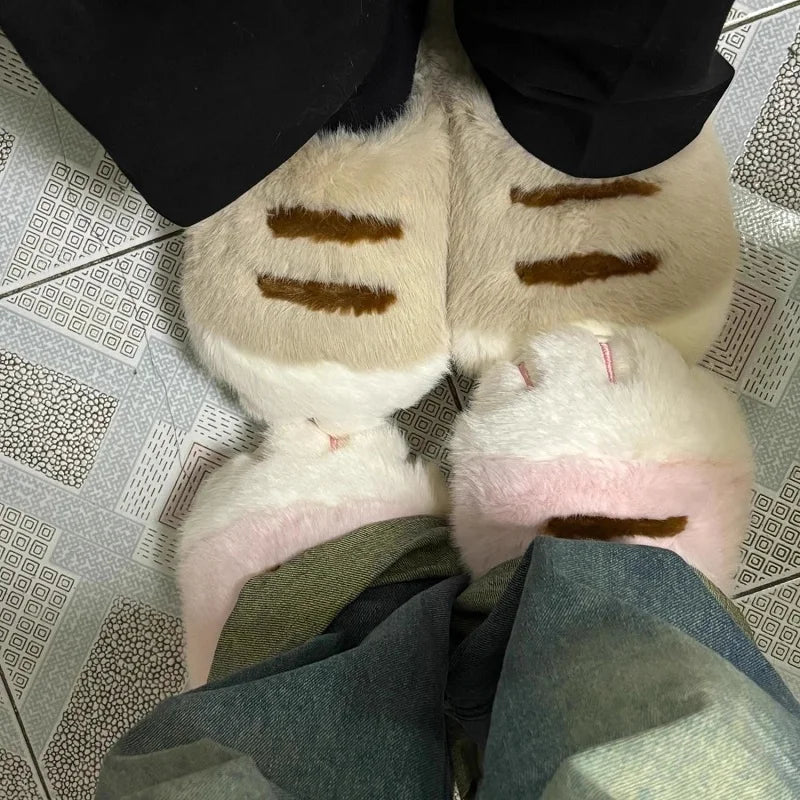 Women’s Cat Paw Fluffy Slippers Warm Non Slip Home Shoes