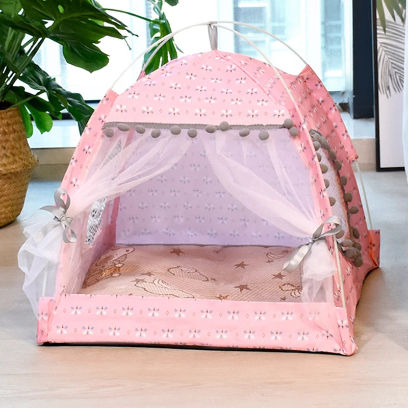 Floral Cat Tent Bed Semi Enclosed Pet Nest