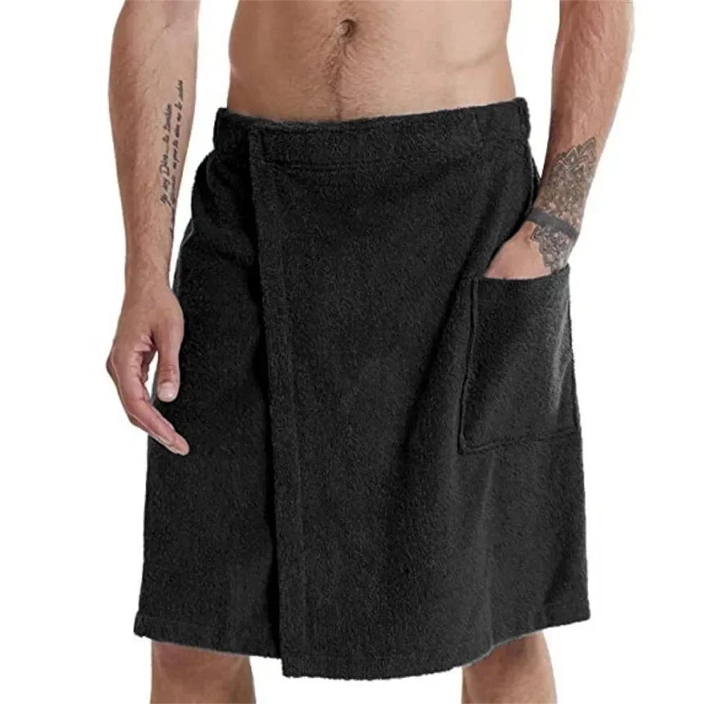 Men Wearable Bath Towel with Pocket Quick Dry Shower Wrap Sauna Beach Towel