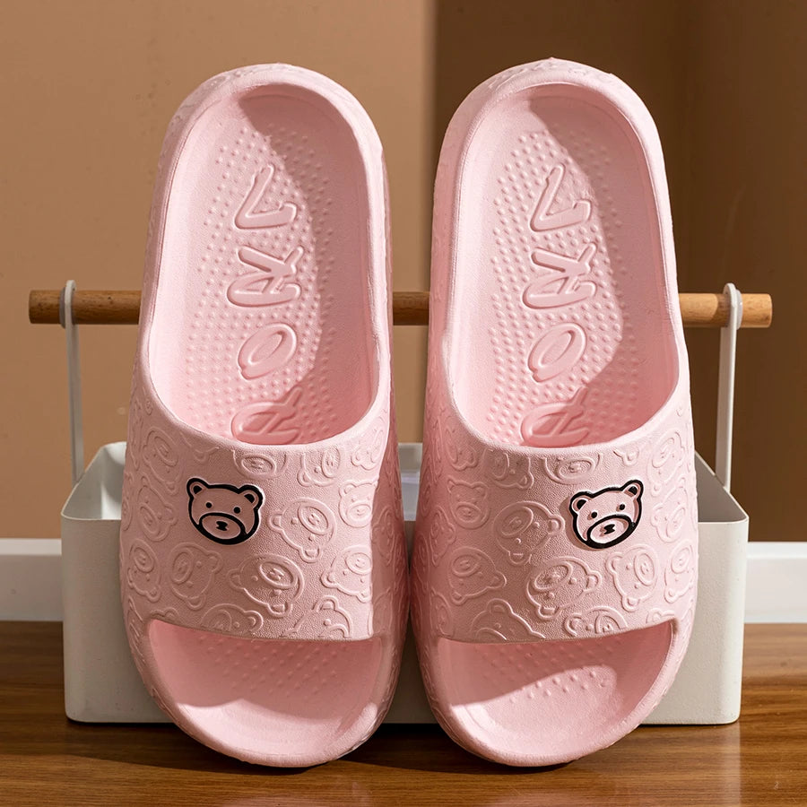Cute Bear EVA Slippers Women Anti Slip Bathroom Slides Soft Comfortable Indoor Outdoor Summer Sandals