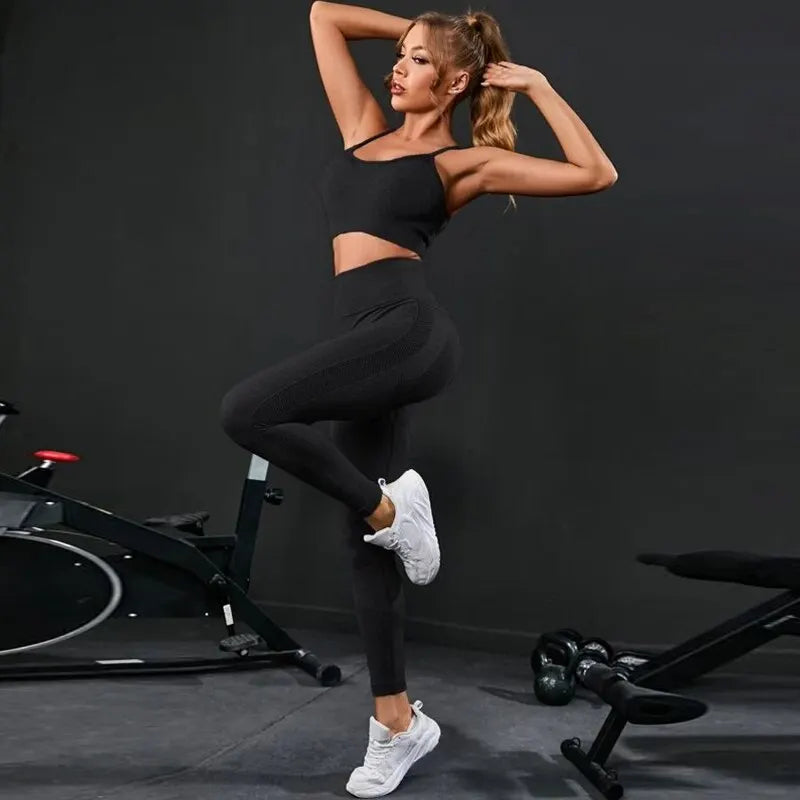 Women Seamless Gym Set High Waist Leggings & Sports Bra Workout Outfit