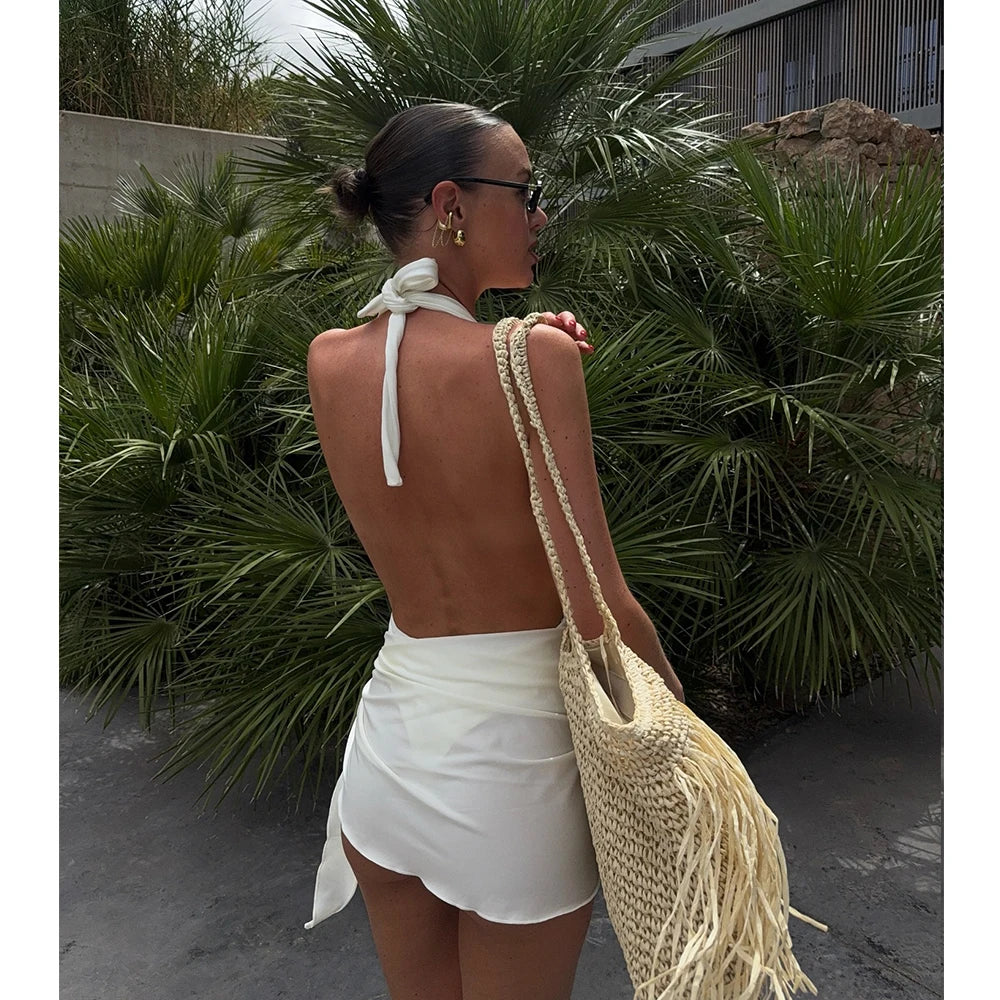 Women Micro Bikini Halter Swimsuit with Sarong Skirt