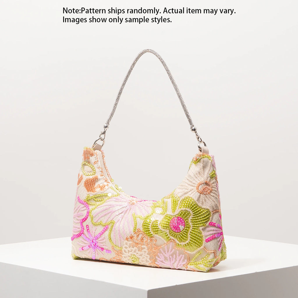 Floral Sequin Shoulder Bag Elegant Party Handbag