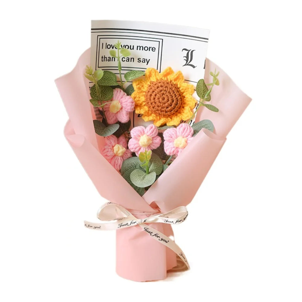 Handmade Crochet Flower Bouquet Sunflower Daisy Eternal Artificial Gift for Mother’s Day Birthday