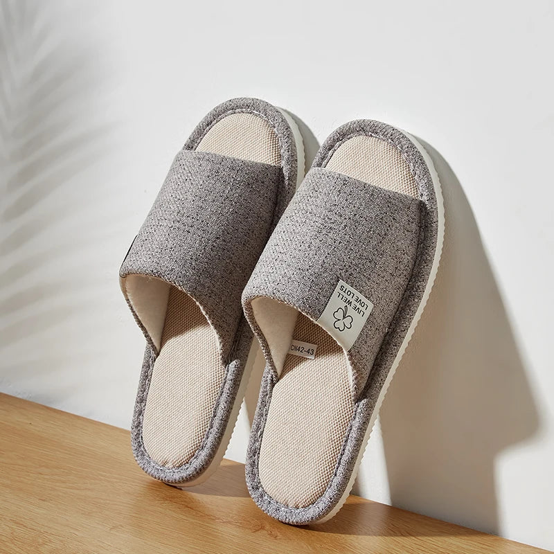 Linen Home Slippers Breathable Indoor Shoes Non Slip Open Toe Summer Bedroom Slippers Women Men
