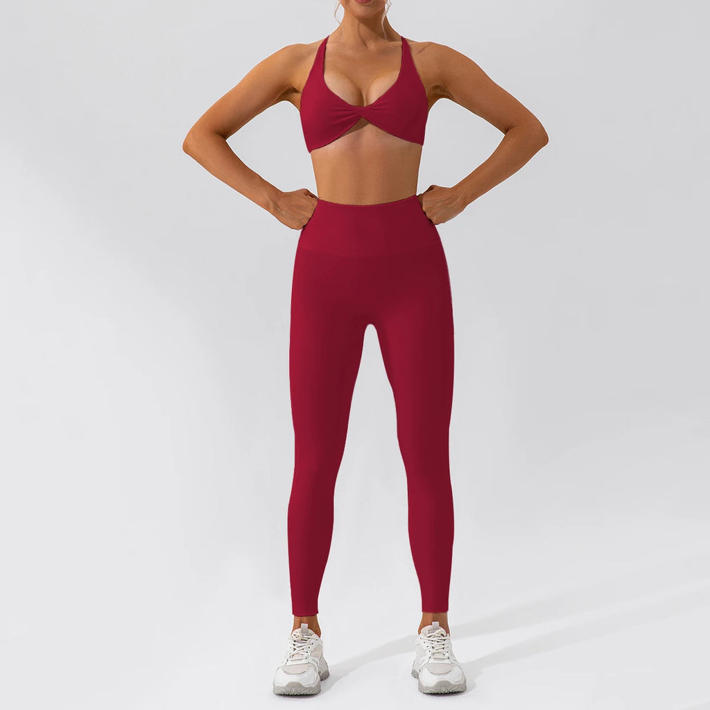 2PCS Seamless Yoga Set Women Long Sleeve Crop Top High Waist Leggings Workout Outfit