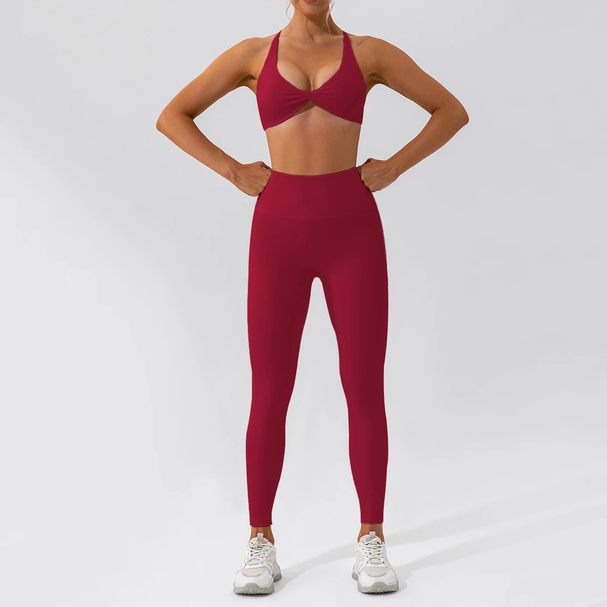 2PCS Seamless Yoga Set Women Long Sleeve Crop Top High Waist Leggings Workout Outfit