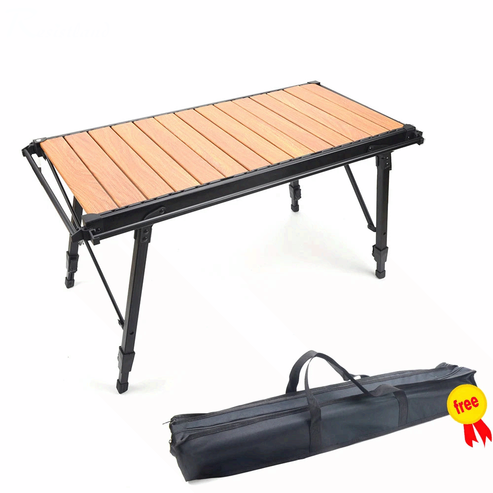 Portable Camping IGT Table with Grill & Gas Stove Folding Outdoor BBQ Table Lightweight Picnic Cooking Table Wooden Top