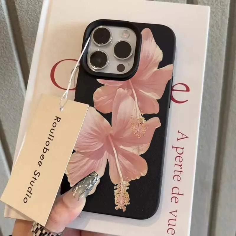 Pink Hibiscus Elegant Aesthetic Anti Drop Protective iPhone Case