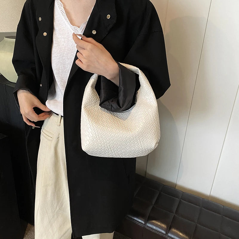 Women Woven Embossed Hobo Bag Soft PU Leather Shoulder Handbag