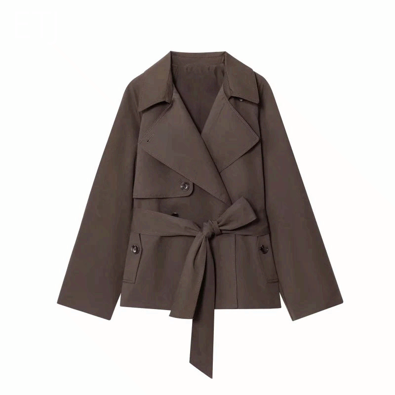 Women Double Breasted Trench Coat British Style Belted Jacket