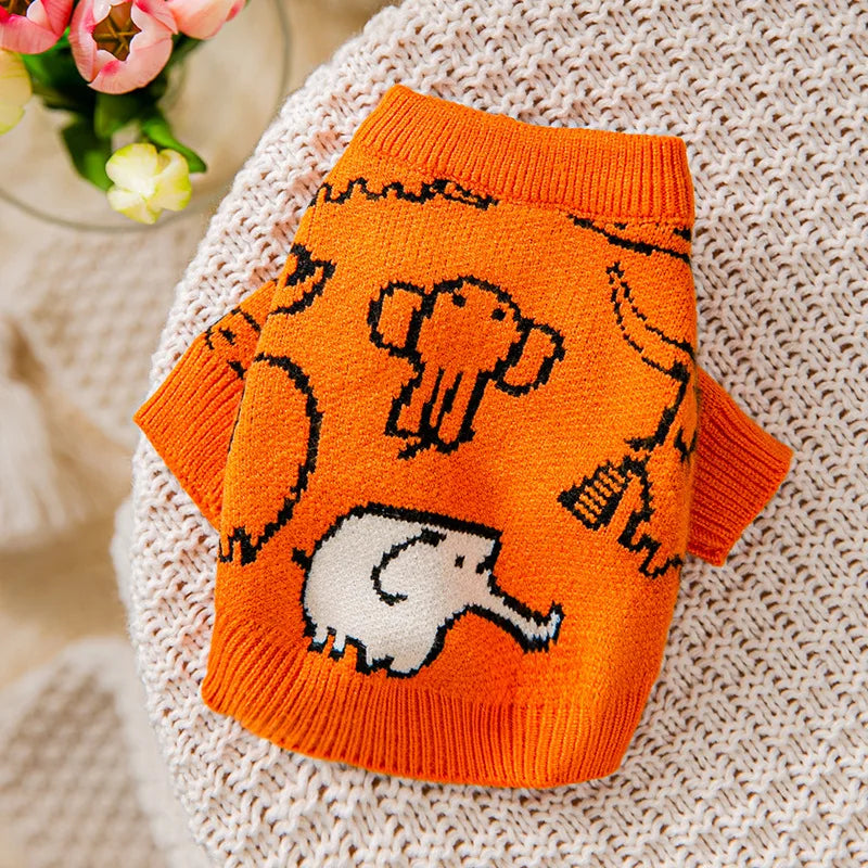 Bear Print Dog Knitted Sweater Warm Coat for Small Dogs