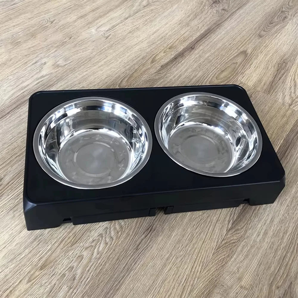 Elevated Dog Bowl Stand Double Stainless Steel Feeder Food Water Station