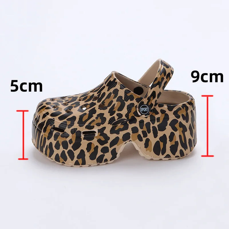 Women’s Leopard Platform Clogs Closed Toe Thick Sole Wedge Sandals