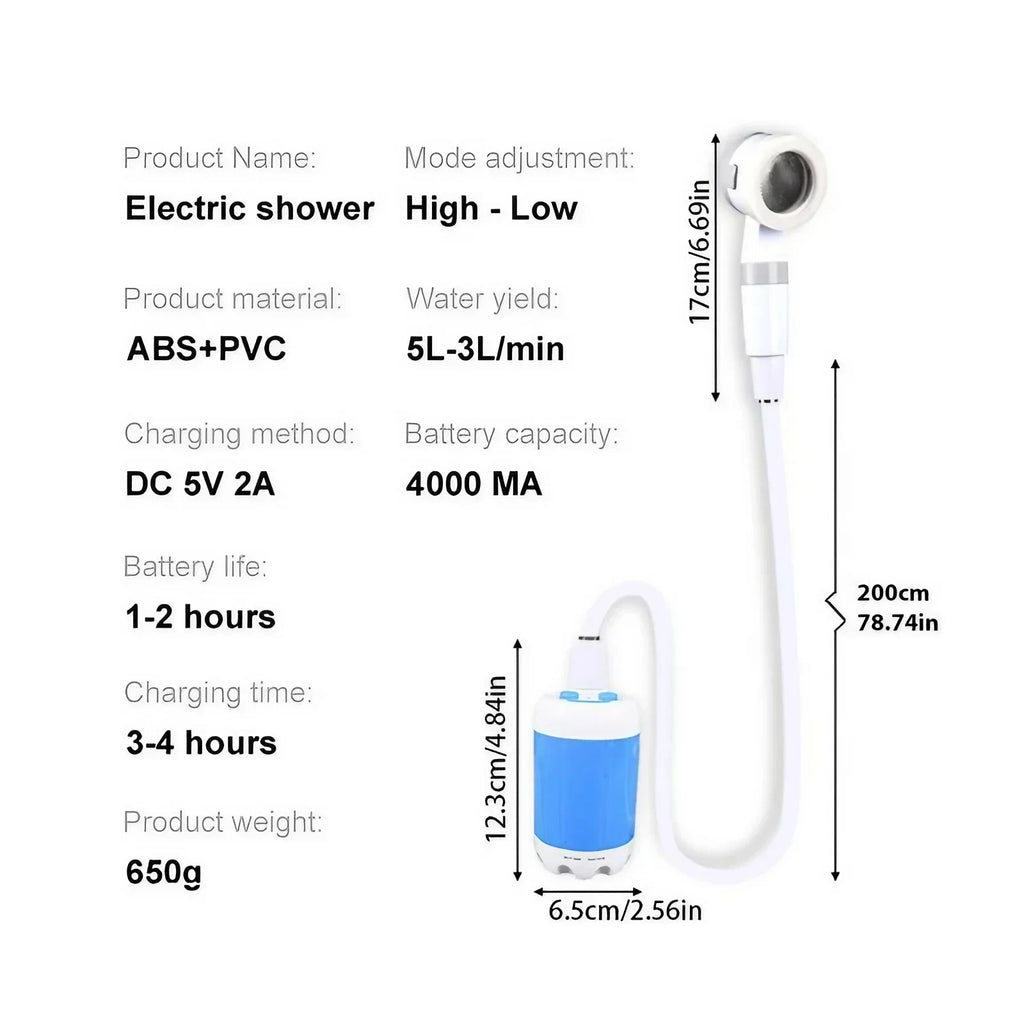Portable Rechargeable Outdoor Shower Handheld Dog Bath Car Wash Water Sprayer