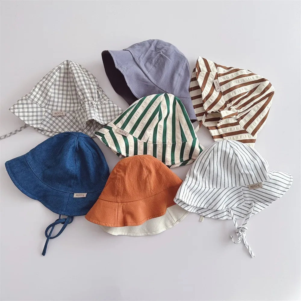 Kids Striped Fisherman Hat Casual Cotton Sun Hat for Boys & Girls