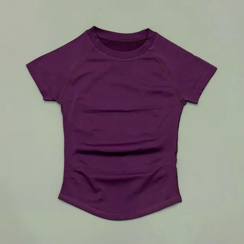 Women Seamless Sports Top Short Sleeve Yoga Gym Running Slim Fit Active Tee