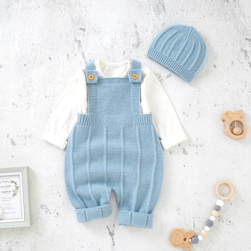 Baby Knitted Sleeveless Romper and Hat Set