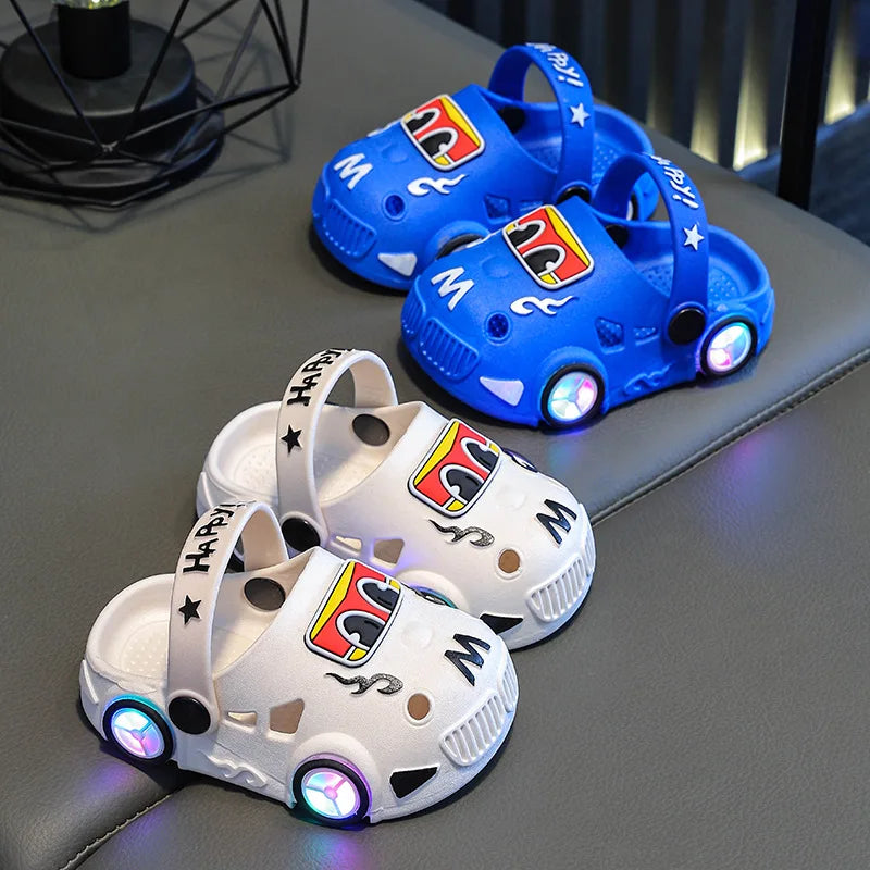 Kids Car Shape Light Up Anti Slip Soft Sole Beach Slippers