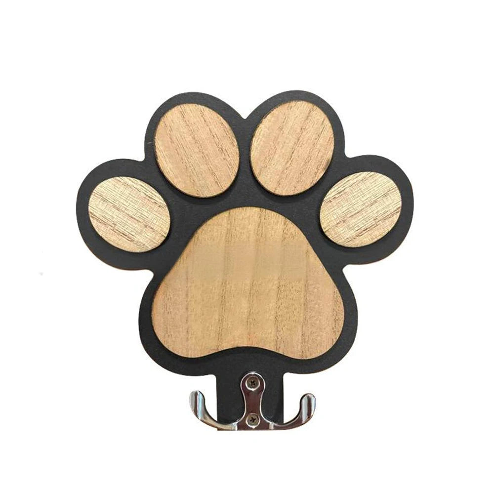 Wooden Dog Leash Holder Paw Print Wall Hook for Collars Coats Organizer