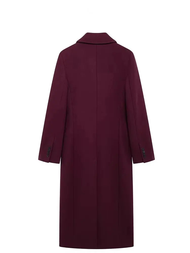 Women Burgundy Double Breasted Coat Elegant Winter Jacket