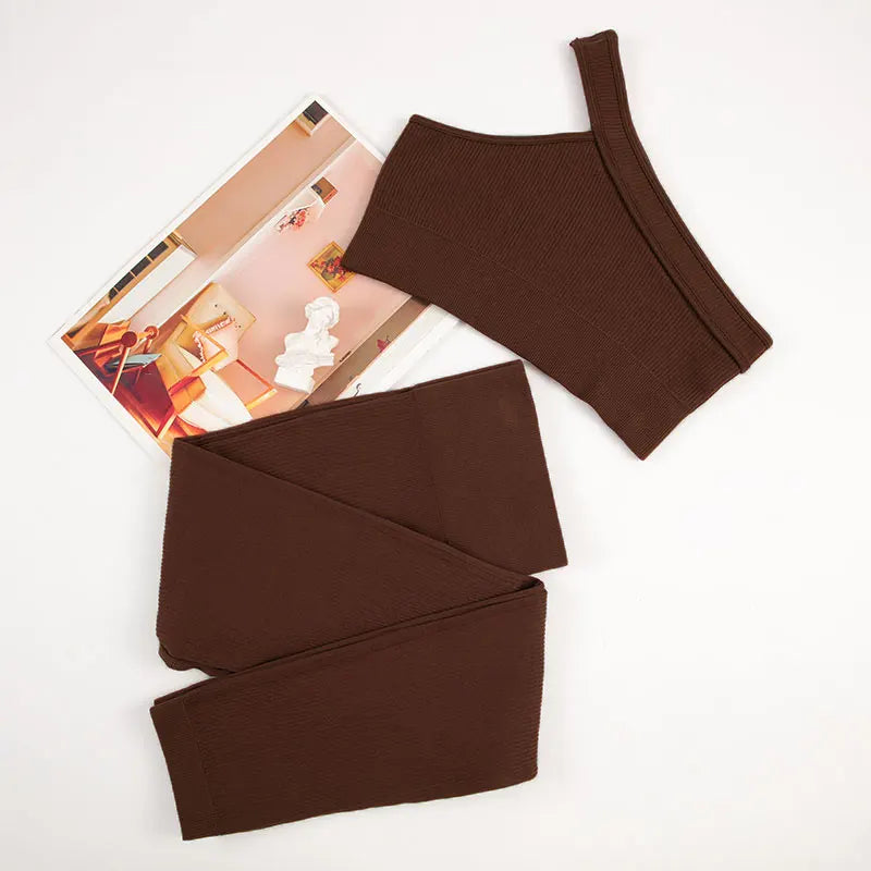 Women’s Seamless Ribbed Yoga Set Unpadded Sports Bra and Leggings
