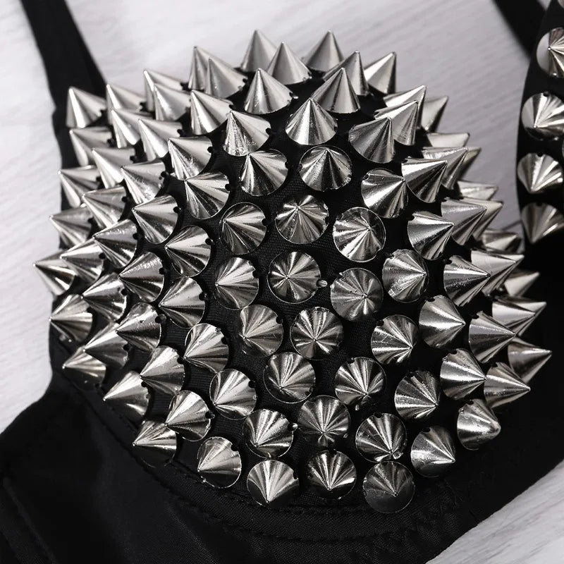 Women Punk Rivet Bralette Gothic Push Up Bra Top Sexy Lingerie Nightclub Party Wear